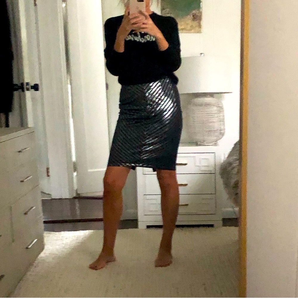 Silver metallic pencil skirt